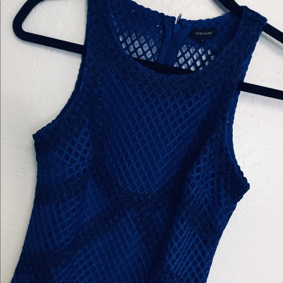 River island Mesh Bodycon Cobalt Blue Dress - Picture 2 of 8
